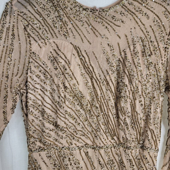 Mac Duggal 5240 Womens 16 Mocha Pink Gold Beaded Sequin Column Formal Dress - Picture 10 of 13